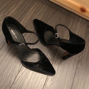 Celine Block Heel Pumps. Black Velvet.